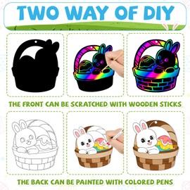 Leesgel Leesgel Easter Basket Essentials, 50Pcs Easter Crafts for Kids, Basket Stuffers Bunny Scratch Art Set Kits, Easters Scratch Cards Party Supplies for Boy Girls Class Bulletin Board Ornaments