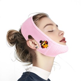 Yuibthr Chin Strap for Sleeping, V Line Lifting Mask, Reusable Face Strap, Jaw Exerciser (Pink-Turkey-L)