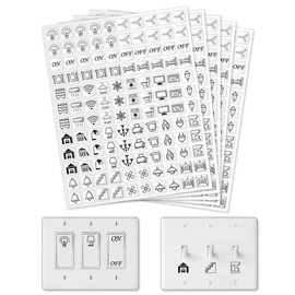 GOMAKERER 600 Pcs Light Switch Sticker Labels, 31 Designs Transparent Switch ID Stickers Black Switchboard Label Decals for Home, Kitchen, Bathroom, Office School, 0.6 x 0.6 Inch