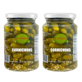 Sanniti Cornichons | Imported from Spain | Perfect for Charcuterie Boards, in a Salad, or as a Snack | Packed in Vinegar and Salt Brine, 12.3 oz (12.3 oz, 2, Count)