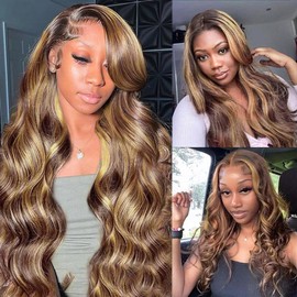 Biliisyff Piano Color P4/27 Highlight Human Hair Ombre Body Wave Bundles Blonde and Brown Weave Extensions Double Weft Wet and Wavy Bundles Silky and Soft for Black Women 12 14 16 Inch