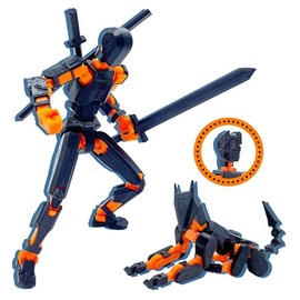 Uodofy (Ensamblaje completado) T13 - Juego de figuras de acción 3D de Dummy Robo Titan 13, juguete multiarticulado impreso en 3D (negro + naranja)