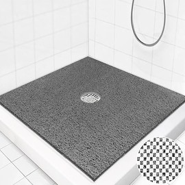 Square Shower Mat Non Slip: 36 x 36 Inch Extra Large Loofah Shower Mats for Inside Shower - Anti Slip Shower Stall Matt with Drain Hole in Middle