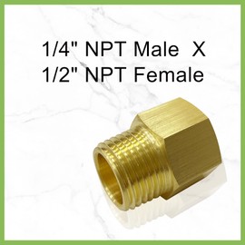 Brass Pipe Fitting Reducer Adapter 1/4" NPT Male Thread to 1/2" NPT Female 2 Pack Thread Hose Fitting Straight Hex Nipple Fast Coupler