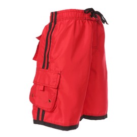 Sakkas 3097WS Mens Contrast Stripes Skate Surf Board Short/Swim Trunks - Red/2X-Large