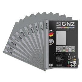signz SIGNZ Schnellhefter DIN A4, stabil, 11 Stück, grau, transparenter Deckel, CO2-neutral hergestellt, aus recycelbarem Kunststoff (PP), FSC Mix 70%, made in Germany