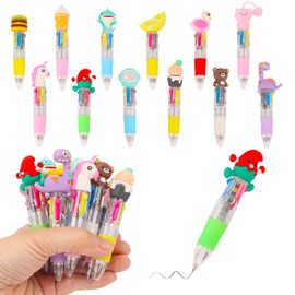 MOTIBACK Multicoloured Pens, 12 PCS Pens for Kids 4-Color Fun Cartoon Mini Retractable Ballpoint Pens, 4 in 1 Multi Coloured Pens All in One，Party Bag Fillers for Kids Class School Supplies