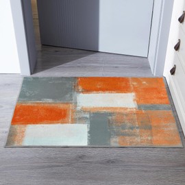 LOKMU Non-Slip Area Rugs Orange and Grey White Abstract Art Home Decor Rugs Carpet for Classroom Living Room Bedroom Dining Kindergarten Room 2'x3'