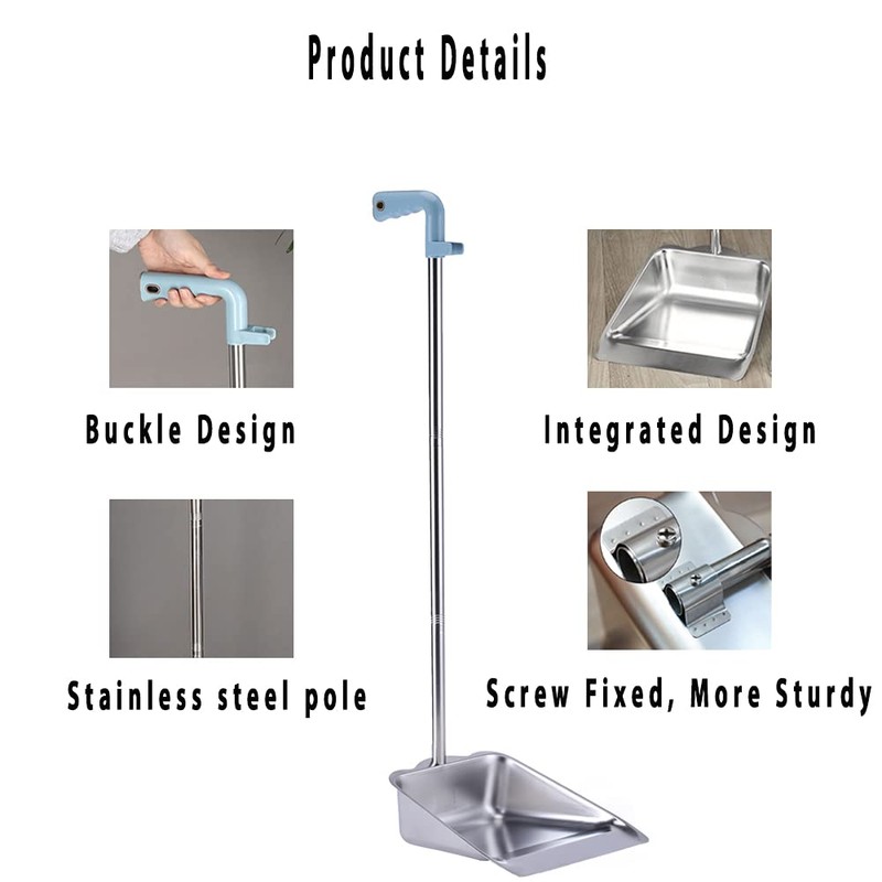 YONILL Dust Pans with Long Handle - Metal Upright Dustpan