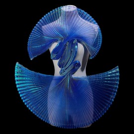 PH PandaHall Blue Mermaids Pleated Fabric Decorative Ruffled Fabrics Gradient Pleated Organza Gauze Cloth Polyester Ruffled Fabric Trim for DIY Sewing Craft Garment Accessory, 2x1.5 m