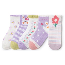 QKURT 5 Pairs Kids Socks, Ankle Breathable Thin Mesh Summer Sock Low Cut Socks for Infants Toddlers Boys Girls 1-8 Years Old