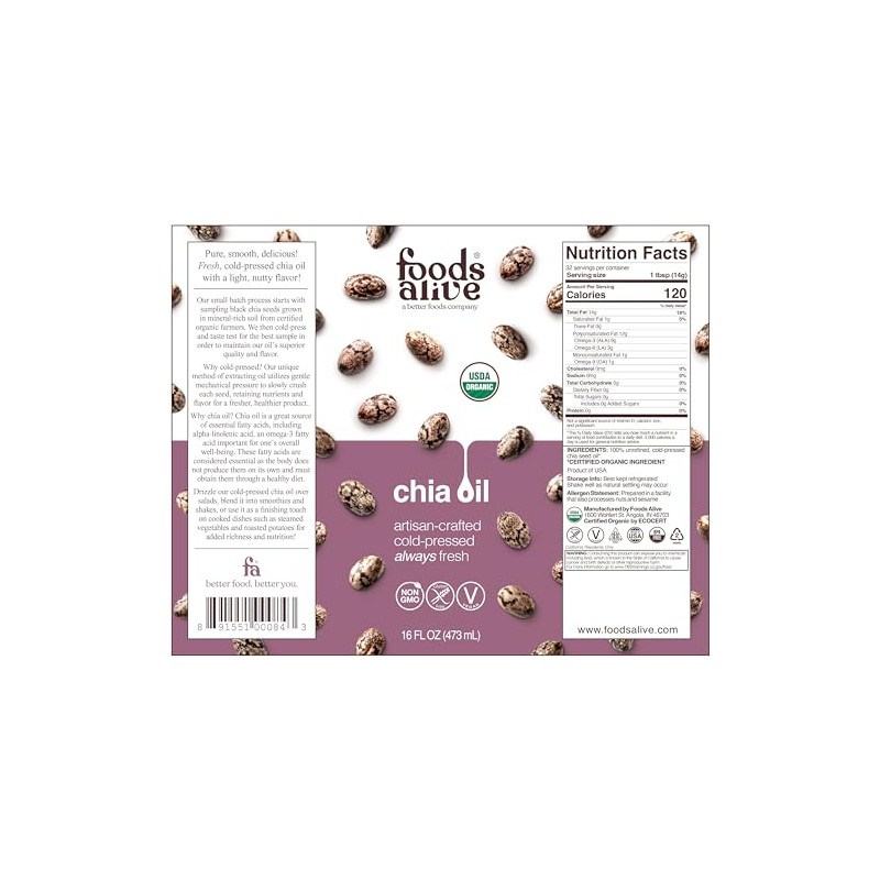 Foods Alive | Organic Chia Oil | 16 oz