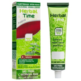Herbal Time Henna Natural Cream Color Morello Nº 4 | Henna Coloring Cream with Nettle Extract | Gray Hair Cover | Temporary Color Dye Cream | Ammonia Free, Sulfates Free, Parabens Free | 75 ml