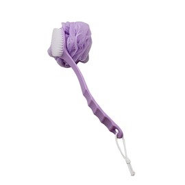 Double Sided Bath Brush with Nylon Bristles and Mesh Sponge – 13.5” Long, Ergonomic Handle, Deep Cleansing and Exfoliating, Unisex Design, Durable by Dependable Industries Inc. (Lavender)