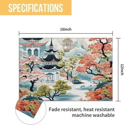 Luckluccy Red Chinoiserie Pagoda Placemats Set of 6 Traditional Oriental Asian Chinese Asian Chinoiserie Placemat Artistic Placemats for Kitchen Wedding Table Decoration Non-Slip 12x18 Inch