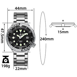ADDIESDIVE Scuba Mens Diving Watch Automatic Diver 300 M 47.5 MM Big Black Analog Luminescent Chromalight Dial