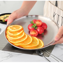 JMYDecor Stainless Steel Dinner Plate,2-Piece 304 Dinner Dishes for Kids Toddlers Children,10.2 inch Serving Camping Picnic Plates,Reusable and Dishwasher Safe,Metal Large Round Plates