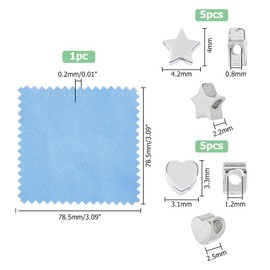 Hobbspring 10Pcs 2 Styles 925 Sterling Silver Heart Beads Star Spacer Bead Large Hole Star Loose Beads Metal Puffed Heart Beads with 1Pcs Polishing Cloth for Jewelry Making Necklace Bracelet Earring