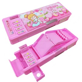 LilyBeauty Pop Up Multifunctional Case for Girls and Boys, Cute Cartoon Pen Box Organizer Stationery Sharpener Schedule Whiteboard School Supplies for Kids, Pink Girl, M, Caton