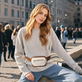 TINYAT Fanny Pack for Women Belt Bag 3-Zipper Pocket Crossbody Waist Bag with Adjustable Strap PU Chest Purse Fashion Bum Bag