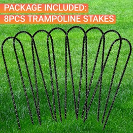 Crastilior 12" Pack of 8 Trampoline Stakes Anchors High Wind Ground Anchors Heavy Duty Ground Stakes U Shape Black Spray Coating Steel Trampoline Accessories (Black)