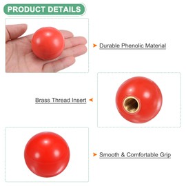 M METERXITY 3pcs Screw-in Ball Knob M12 Female Thread 40mm Diameter Thermoset Ball Knob for Lathe, Machine, Lawn Mower Round Phenolic Brass Insert Lever Handle [Red]