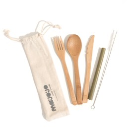 6 piezas Set de Cubiertos de Bambú - Utencilios para comer- Juego de cubiertos de Bambu