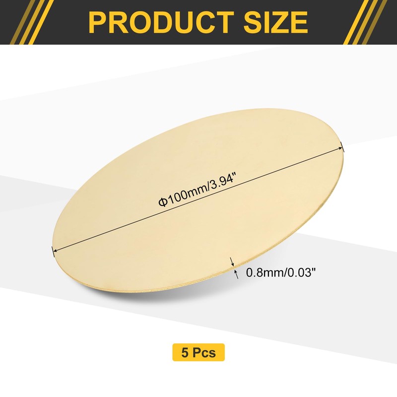 Sourcing Map 5Pcs H62 Brass Round Plates, 3.94" Dia x