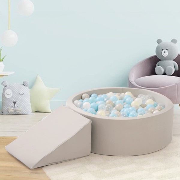 monleelnom Foam Ball Pit for Children Toddlers,Baby Infant Playpen Ball Pool Soft Round Designed Easy to Clean or Install-(Balls NOT Included) Diameter 35.4”Light Grey with Wedge