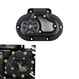POWER JAMES Black Transmission Side Cover with Transparent Acrylic Glass, Compatible with Harley Davidson Softail, Dyna, Touring (Black)