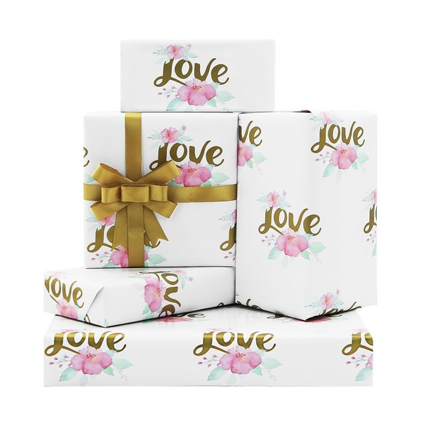 Wedding Wrapping Paper, Quality Love White Wrapping Paper With Gold