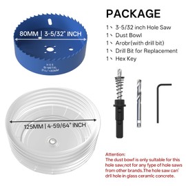 ANDELI 3-5/32" Bi-Metal Hole Saw with Dust Bowl, Dust Collection for Recessed Lamp Cut-Outs in Ceiling, Bi-Metal, for Wood, Drywall and PVC Board Cutter