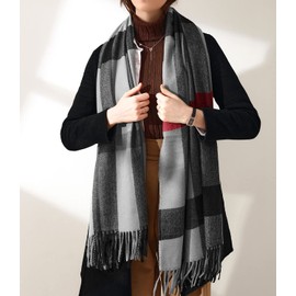 HYUET Winter Pashmina Scarf Women's Plaid Elegant Long Soft Warm Wrap Scarves Tartan Tartan Wrap Knitted Scarf Winter Poncho Stole Pashmina for Men and Women, A-Grey