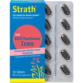 Strath with Koji Mushroom & Iron | Fermented Herbal Yeast Postbiotic | 30 Tablets | Superfood with 61 Nutrients | Non-GMO Gluten Free | Vegan | Kosher | Made in Switzerland