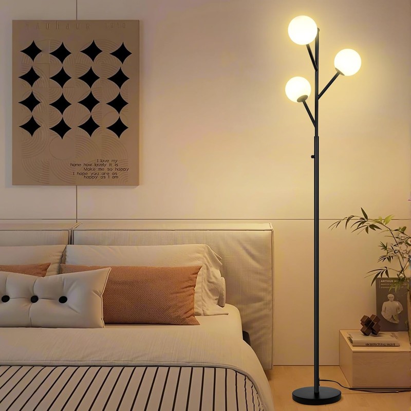 3-Globe Mid Century Black Tree Floor Lamp for Living Room,70in
