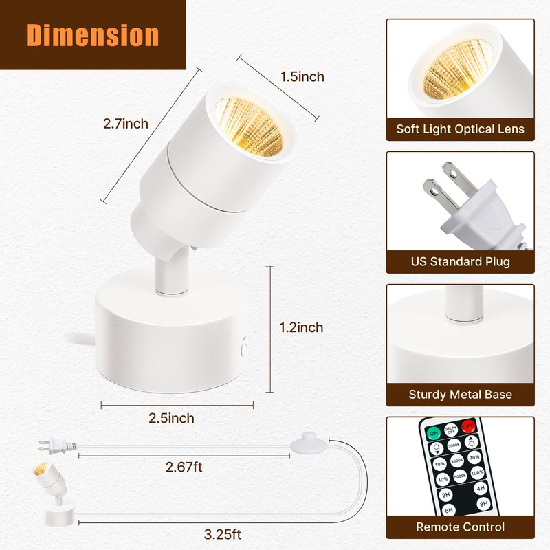 2 Pack LED Spot Lights Indoor, 5W Uplighting with Remote