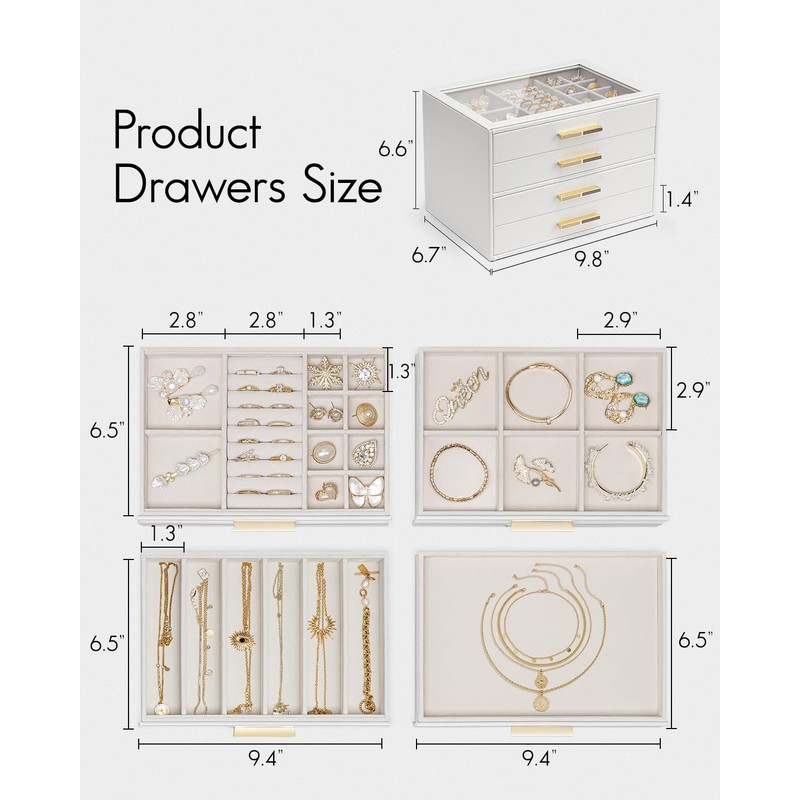 Vlando Jewelry Box for Women, Glass Lid Jewelry Organizer with