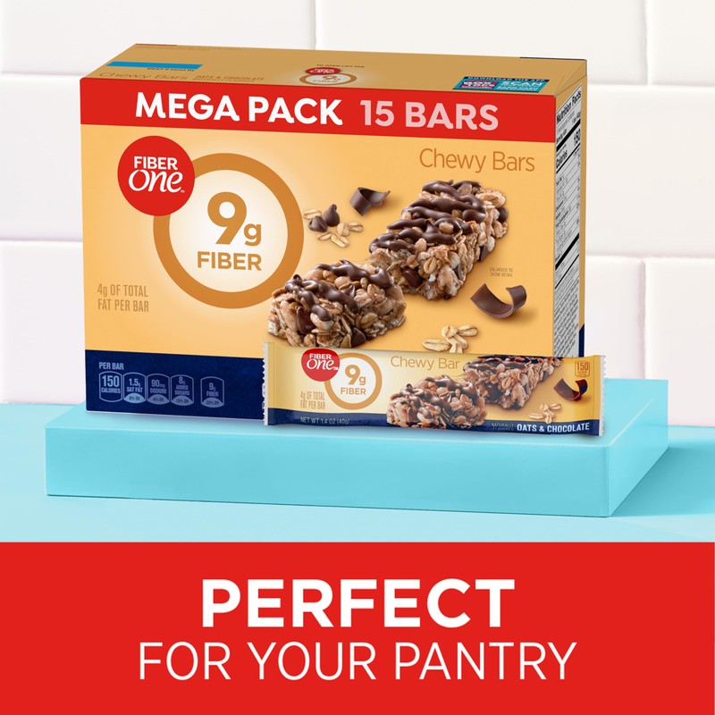 Fiber One Chewy Bars, Oats and Chocolate, Fiber Snacks, Mega