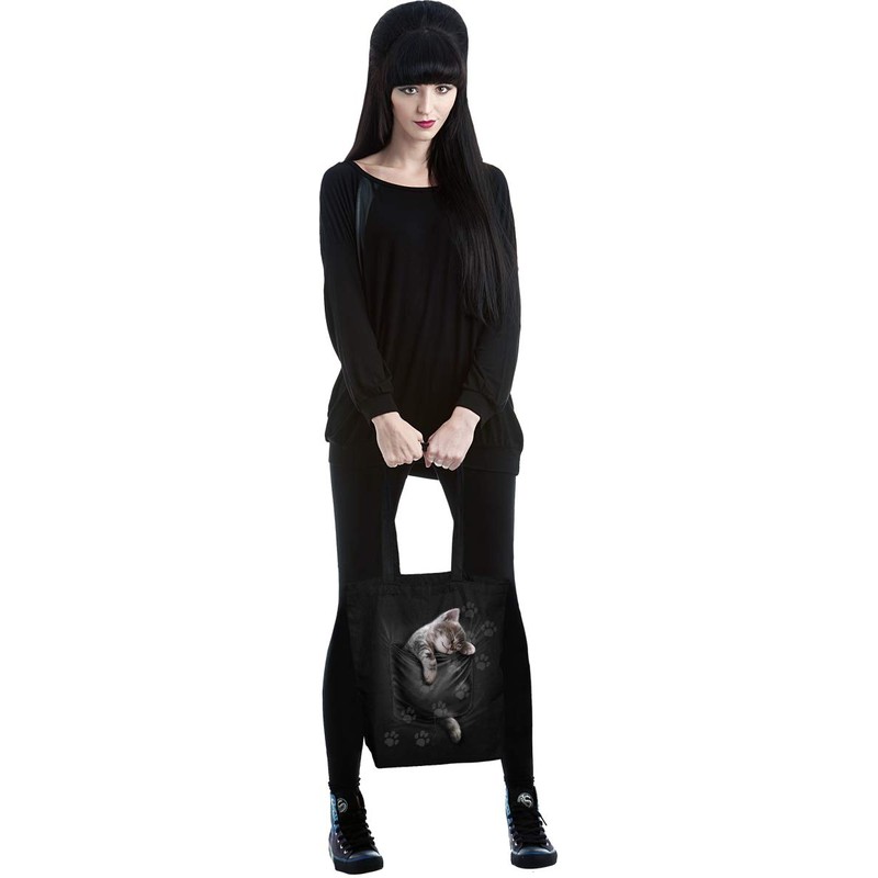Spiral Pocket Kitten Unisex Fabric Bag, Black, black