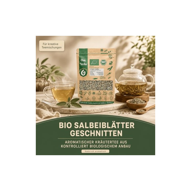 OmVeda Organic Sage Tea - Sage Leaves Cut and Natural