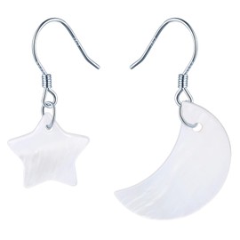 CPSLOVE Womens Shell Earrings 925 Sterling Silver Earrings Star and Moon Asymmetrical Earrings Drops Dangles Elegant Silver Earrings for Girls Wedding Party Earrings