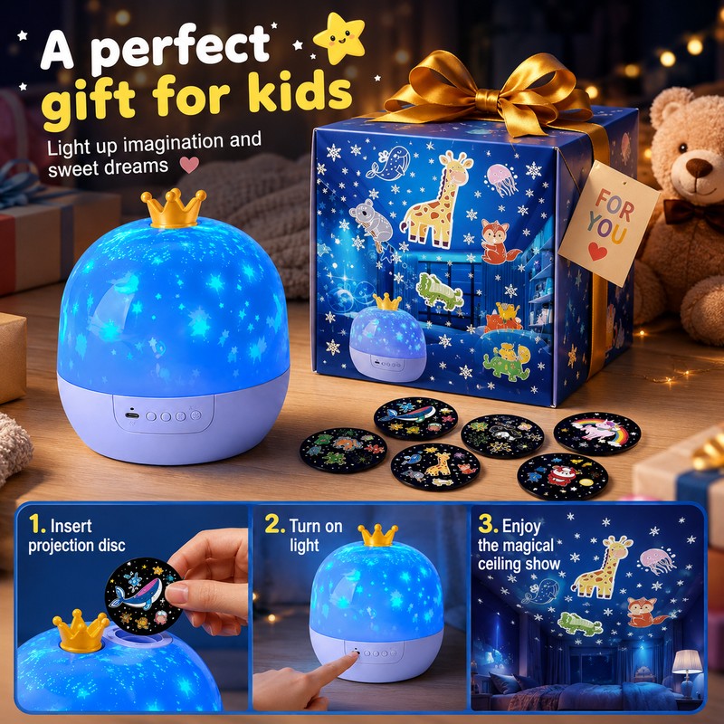 Galaxy Projector Night Light for Kids – 360° Rotating Star