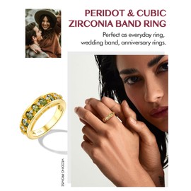 DAYBYDAY 14k Gold Peridot Ring August Birthstone Rings for Women Thick Eternity Band Ring Oval Peridot Wedding Band Size 6