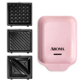 AROMA® 3-in-1 Panini Press, Sandwich Grill, and Waffle Maker with Removable Ceramic Coated Plates