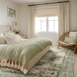 BESTSWEETIE 2x6 Area Rugs Machine Washable No Pile Non Slip Vintage Rugs for Living Room&Bedroom&Dinning Room Bohemian Distressed Carpet Indoor,Green