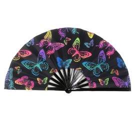 ffscafscn Folding Fan UV Glow Rave Bamboo Summer Hand Fan Butterfly Decoration Dancing Party Wedding Night Club Concert Festival Large (Multicoloured-10, M)