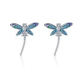 Dragonfly Earrings Sterling Silver Cute Blue Animal Dragonfly Stud Earrings Jewerllery Gifts for Women