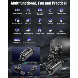 Nightiger Dual IR Night Vision Monocular for Adults Helmet OLED Large Circular Screen 850nm 940nm Rechargeable WiFi Night Vision Goggles HD Camera 4K Video Photo Digital Zoom Night Vision Binocular