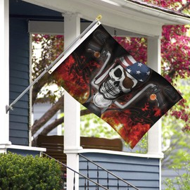 Pirate Biker USA 3x5 Ft Skull Motorcycle Flag - Bold Vibrant Colors, UV Resistant, Golden Brass Grommets, Durable 100 Denier Polyester, Mighty-Locked Stitching - Perfect for Indoor or Outdoor Flying!