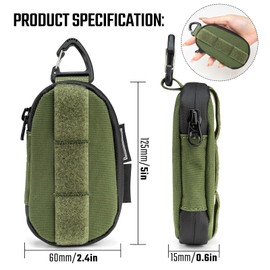 Tactical Geek Storage A7 EDC Key Molle Bag Organiser, 500D Nylon YKK Zip Wallet for Car Keys, Multi-Purpose Tac Bag with Patch Area for Daily Use, Green, Sports